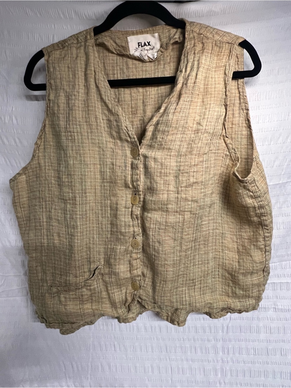 Flax Beige Textured Linen Button-Front Vest